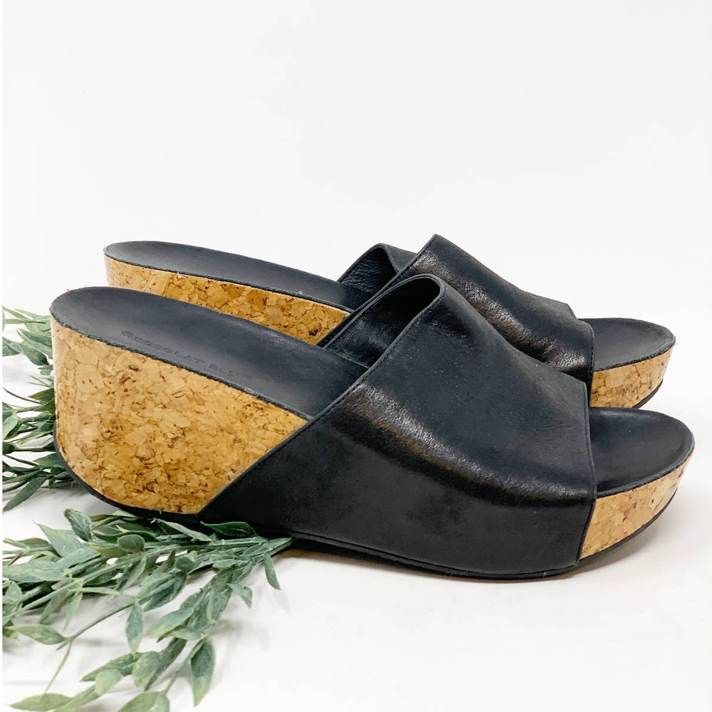 Chocolat Blu Leather Platform Manny Wedge Sandal 7